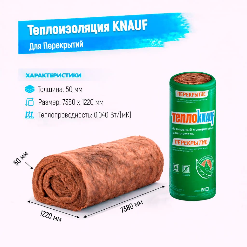 Утеплитель Knauf для перекрытий стекловолоконный рулон 7380х1220х50мм