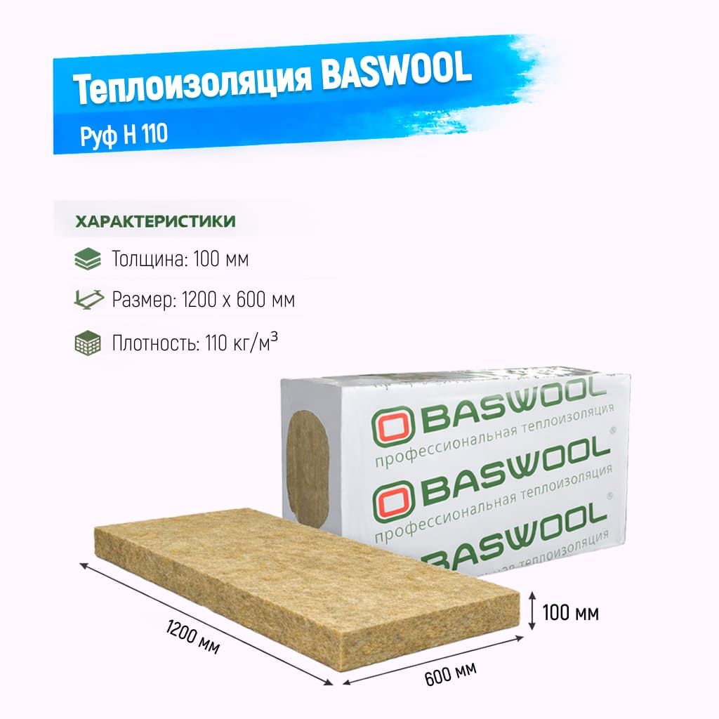 Утеплитель BASWOOL Руф Н 110 базальтовая плита 1200х600х100мм