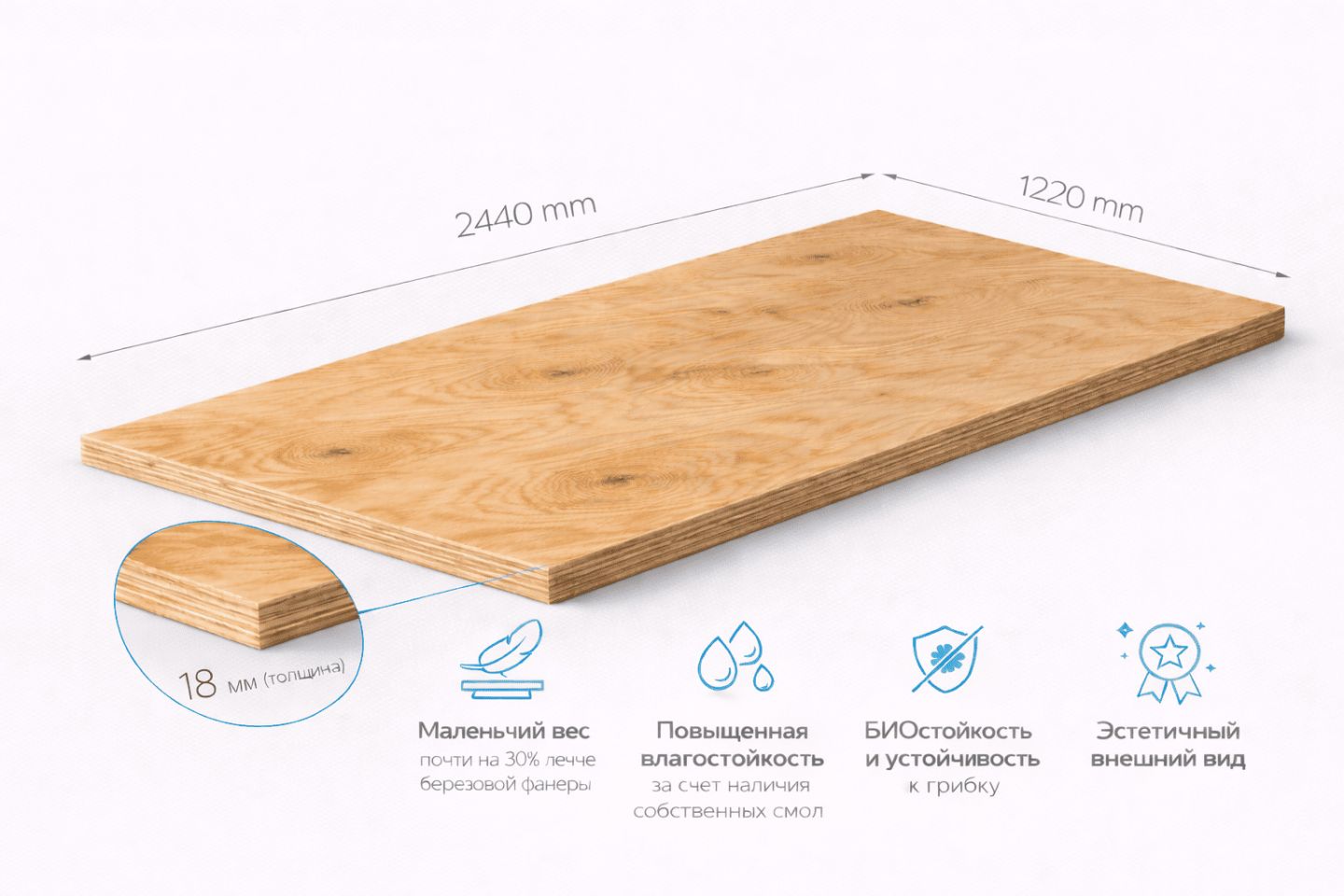 Фанера ФСФ 18мм 2440х1220 мм сорт 3/3 нешлифованная хвойная влагостойкая