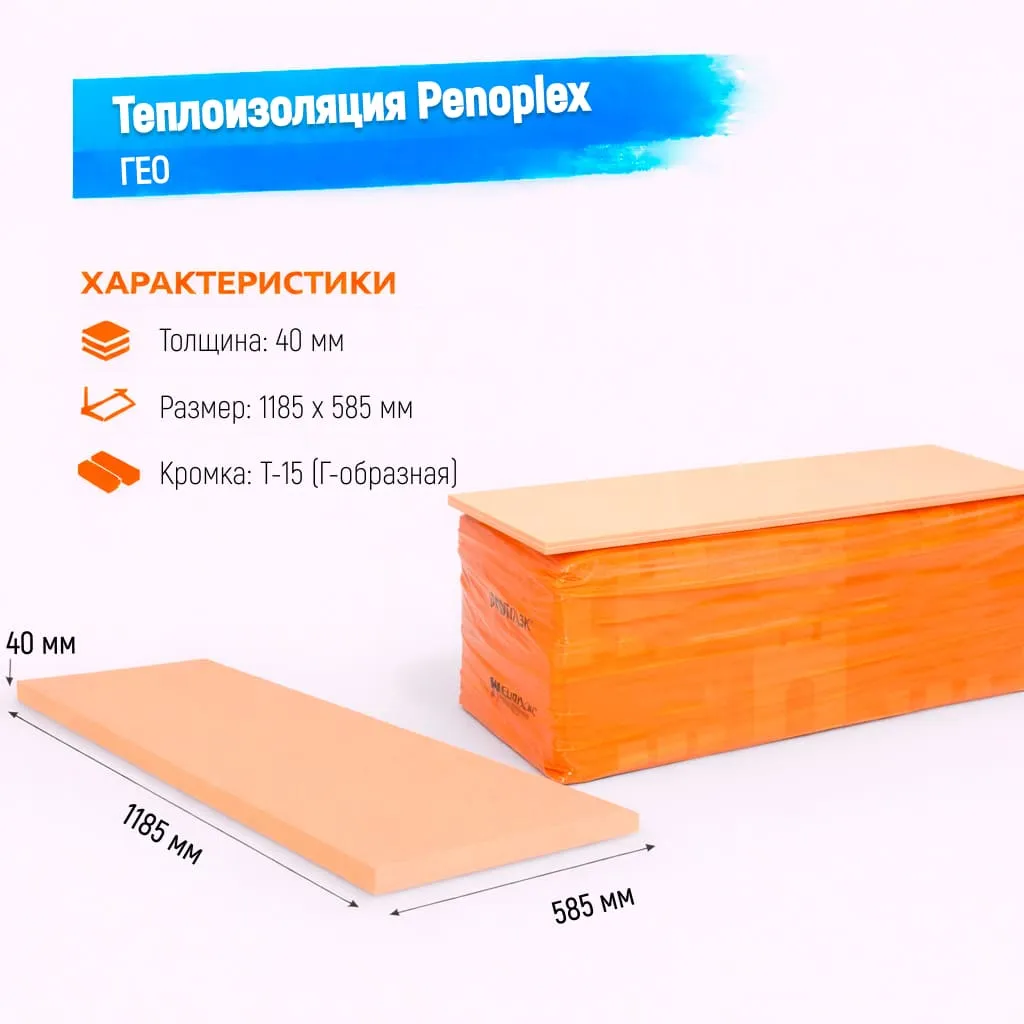 Пенополистирол экструдированный 40мм 1185х585мм Пеноплэкс ГЕО